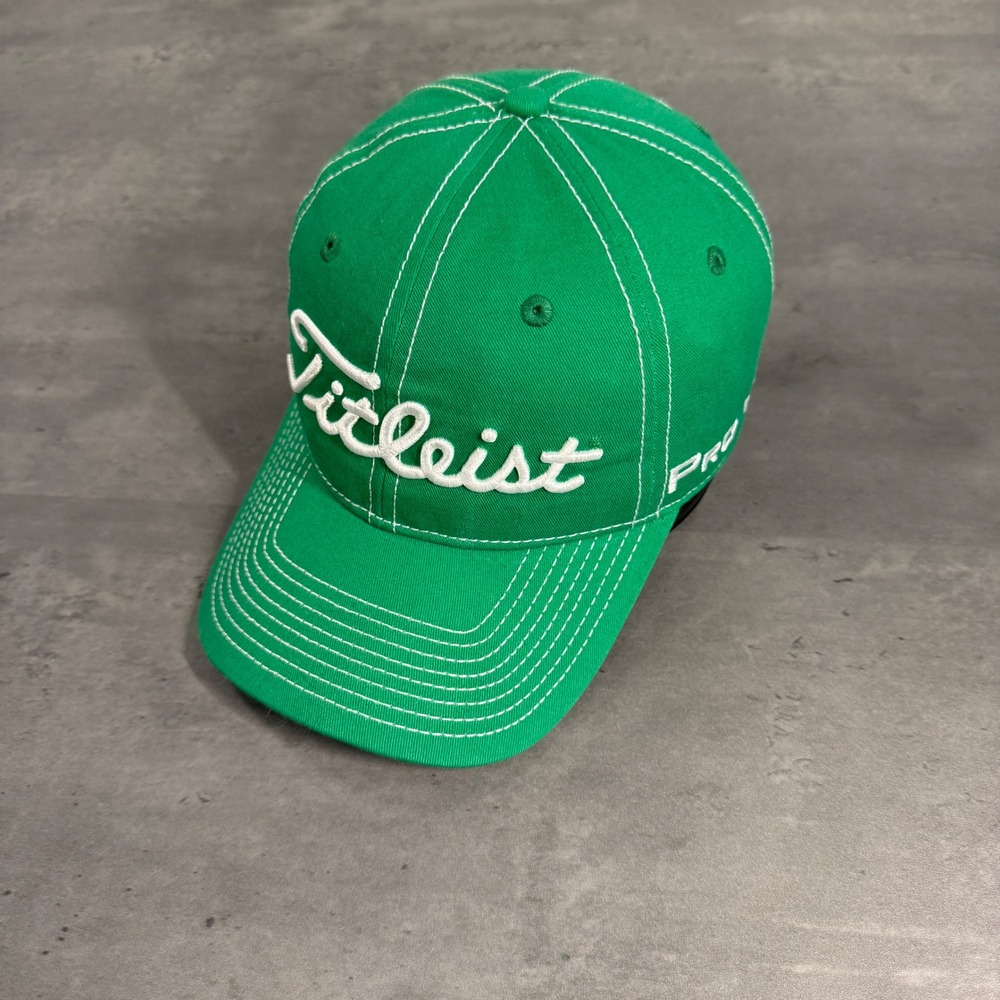 Titleist Hat Men Green Pro V1 Footjoy Contrast Stitch Golf Cap Strapback